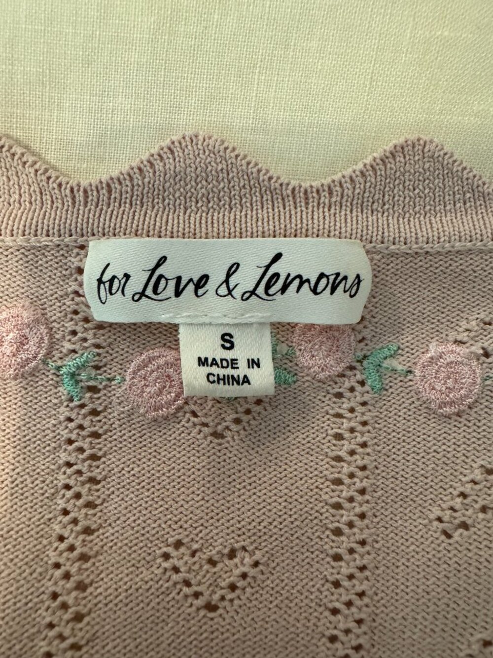 For Love & Lemons Pink Pointelle Cardigan Top S Coquette Floral - Picture 4 of 10